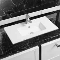 Rackhams 4024A Ceramic 81cm Thin-Edge Inset Basin with Rectangular Bowl - White - Ceramic - 81cm - thumbnail 1