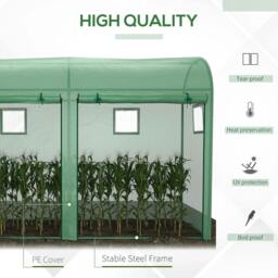 Rackhams Walk-in Greenhouse, Tomato Greenhouse with Double Doors & 4 Windows, Garden Plant Growth Green House with PE Cover, Steel Frame, Green, 3 x 1 x 2 m - thumbnail 4