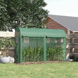 Rackhams Walk-in Greenhouse, Tomato Greenhouse with Double Doors & 4 Windows, Garden Plant Growth Green House with PE Cover, Steel Frame, Green, 3 x 1 x 2 m - thumbnail 2