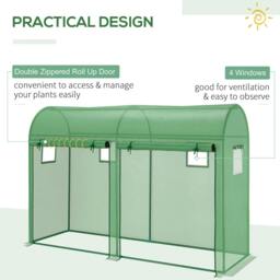Rackhams Walk-in Greenhouse, Tomato Greenhouse with Double Doors & 4 Windows, Garden Plant Growth Green House with PE Cover, Steel Frame, Green, 3 x 1 x 2 m - thumbnail 6