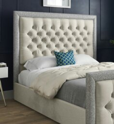 Rackhams Venice Glitter Border Upholstered Soft Velvet Bed Frame - Cream - Silver - Super king - thumbnail 2