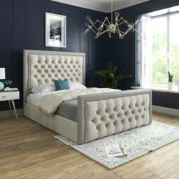 Rackhams Venice Glitter Border Upholstered Soft Velvet Bed Frame - Cream - Silver - Super king
