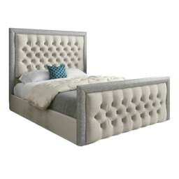Rackhams Venice Glitter Border Upholstered Soft Velvet Bed Frame - Cream - Silver - Super king - thumbnail 5