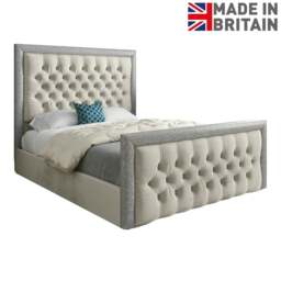 Rackhams Venice Glitter Border Upholstered Soft Velvet Bed Frame - Cream - Silver - Super king - thumbnail 6