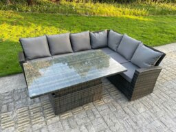 Rackhams PE Rattan Corner Garden Furniture High Back Sofa Set Adjustable Rising Lifting Table Set 6 Seater - thumbnail 2