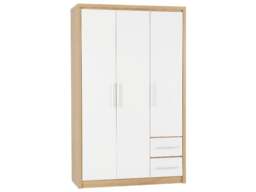 Rackhams Seville 3 Door 2 Drawer Triple Wardrobe - White High Gloss and Light Oak