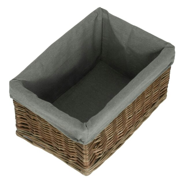 Rackhams Antique Wash Grey Cotton Grey Lined Wicker Storage Baskets - Medium - image 1