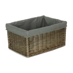 Rackhams Antique Wash Grey Cotton Grey Lined Wicker Storage Baskets - Medium - thumbnail 4