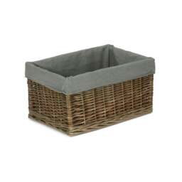 Rackhams Antique Wash Grey Cotton Grey Lined Wicker Storage Baskets - Medium - thumbnail 3