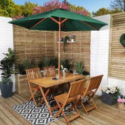 Rackhams Outdoor 4 Person Folding Rectangular Wooden Garden Patio Dining Table Chairs Parasol and Base Set - Outdoor Furniture Sets - thumbnail 1