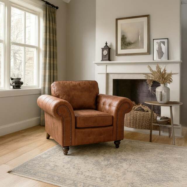 Rackhams Oakland Chesterfield Leather Armchair - Tan - image 1