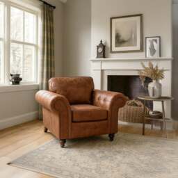 Rackhams Oakland Chesterfield Leather Armchair - Tan - thumbnail 1