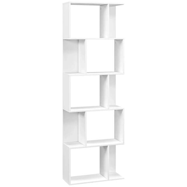 Rackhams Bookcase, S-Shaped Wooden Bookshelf, 5 Tiers Freestanding Storage Shelf, Home Office Display Stand Rack, White