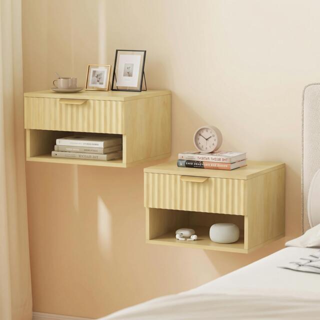 Rackhams Floating Nightstands Set of 2, Wall Mounted Bedside Tables, Oak - image 1