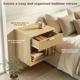 Rackhams Floating Nightstands Set of 2, Wall Mounted Bedside Tables, Oak - thumbnail 5