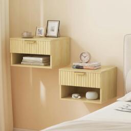 Rackhams Floating Nightstands Set of 2, Wall Mounted Bedside Tables, Oak - thumbnail 1