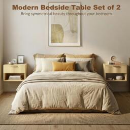 Rackhams Floating Nightstands Set of 2, Wall Mounted Bedside Tables, Oak - thumbnail 4