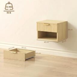 Rackhams Floating Nightstands Set of 2, Wall Mounted Bedside Tables, Oak - thumbnail 3