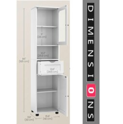 Rackhams Free-Standing Tall Bathroom Cabinet with Drawer, Glass Door & Open Shelf - Cloud White - thumbnail 6