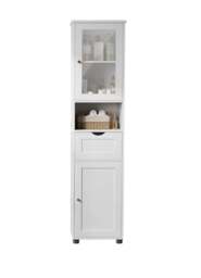 Rackhams Free-Standing Tall Bathroom Cabinet with Drawer, Glass Door & Open Shelf - Cloud White - thumbnail 5