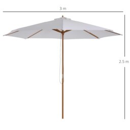 Rackhams 3(m) Garden Parasol, Pulley Operated Patio Umbrella, Wooden Parasol, Table Market Umbrella with Rope Pulley Mechanism and 8 Ribs, Cream White - Cream - 300cm x 300cm x 250cm - thumbnail 6