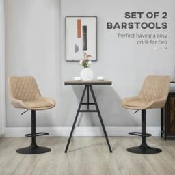 Rackhams Retro Bar Stools Set of 2, Adjustable Kitchen Stool, Upholstered Bar Chairs with Back, Swivel Seat, Light Khaki - thumbnail 4