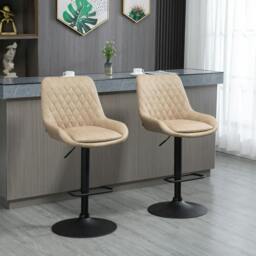 Rackhams Retro Bar Stools Set of 2, Adjustable Kitchen Stool, Upholstered Bar Chairs with Back, Swivel Seat, Light Khaki - thumbnail 2