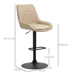 Rackhams Retro Bar Stools Set of 2, Adjustable Kitchen Stool, Upholstered Bar Chairs with Back, Swivel Seat, Light Khaki - thumbnail 3