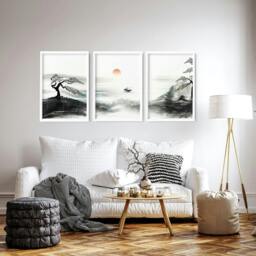 Rackhams Living Room Modern Wall Art - Set of 3 wall art prints - 16 x 22 inches / 40.65 cm x 56 cm - Polyester Canvas 260 gsm - Canvas wrapped - thumbnail 4