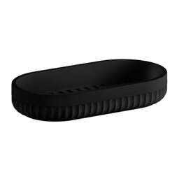"Rackhams Freestanding Black Soap Dish 17.8 x 9.5cm (7"" x 3.7"") Wave Style Polyresin Soap Tray for Bath Sink Shower Bathroom"