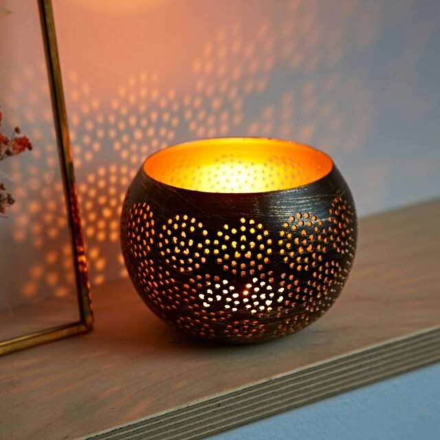 Rackhams Black and Gold Metal Tea Light Holder - Metal - image 1