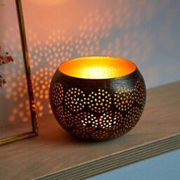Rackhams Black and Gold Metal Tea Light Holder - Metal - thumbnail 1