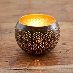 Rackhams Black and Gold Metal Tea Light Holder - Metal - thumbnail 2