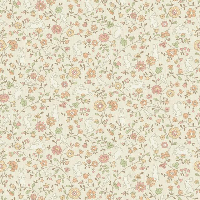 Rackhams Liberty Floral Bunny Trail Nursery Textured Wallpaper Natural Beige - image 1