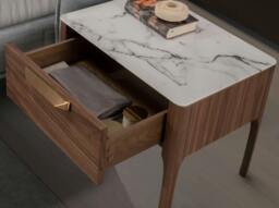 Rackhams Walnut Bedside Table With Imitation Marble Glass Top and Interior Lighting 7038 - thumbnail 5