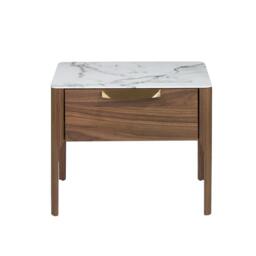 Rackhams Walnut Bedside Table With Imitation Marble Glass Top and Interior Lighting 7038 - thumbnail 2