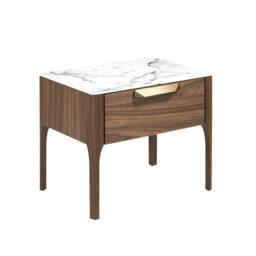 Rackhams Walnut Bedside Table With Imitation Marble Glass Top and Interior Lighting 7038 - thumbnail 1
