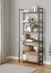 Rackhams 6-Tier Industrial Bookshelf with X-Brace – Tall Slim Bookcase, 30 x 80 x 186 cm, Wheat Brown & Ink Black - thumbnail 4