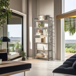 Rackhams 6-Tier Industrial Bookshelf with X-Brace – Tall Slim Bookcase, 30 x 80 x 186 cm, Wheat Brown & Ink Black - thumbnail 5