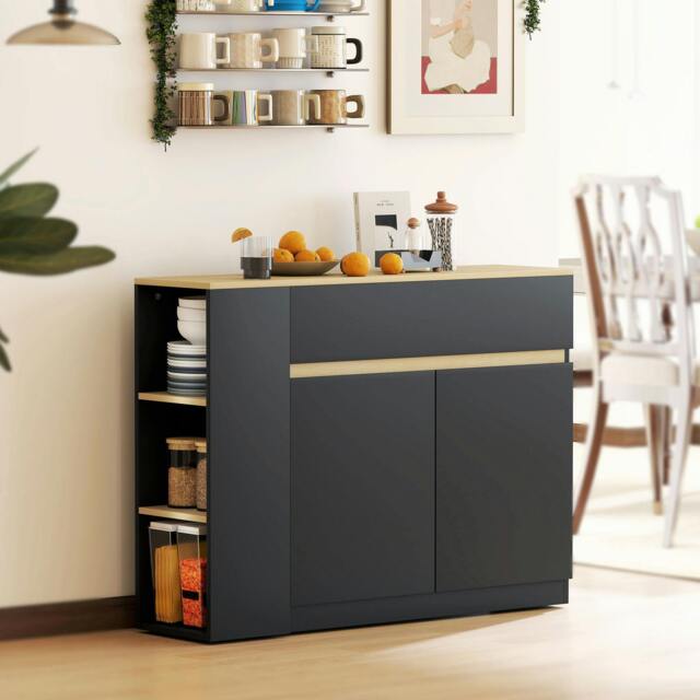 Rackhams Sideboard, Storage Cabinet with 2 Drawers, 3 Open Shelves, Black - Laminated - Sideboard - Black - image 1