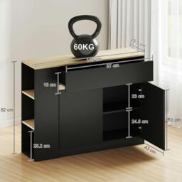 Rackhams Sideboard, Storage Cabinet with 2 Drawers, 3 Open Shelves, Black - Laminated - Sideboard - Black - thumbnail 3