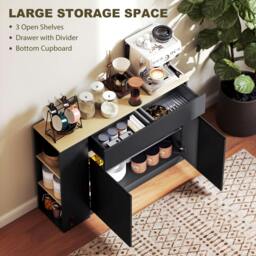 Rackhams Sideboard, Storage Cabinet with 2 Drawers, 3 Open Shelves, Black - Laminated - Sideboard - Black - thumbnail 4