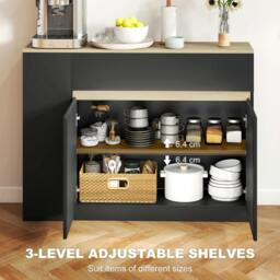 Rackhams Sideboard, Storage Cabinet with 2 Drawers, 3 Open Shelves, Black - Laminated - Sideboard - Black - thumbnail 5