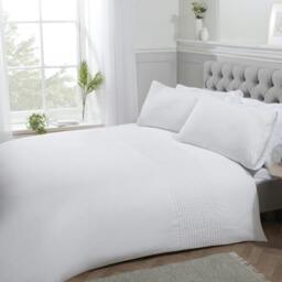 Rackhams Polycotton Pintuck Duvet Cover With Pillowcases - White - Super King (220cm x 260cm)