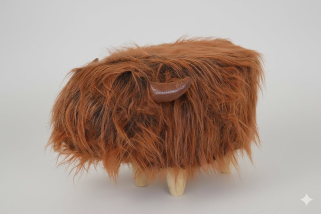 Rackhams Rumi the Highland Cow Faux Fur Footstool – Cosy Decorative Footrest - Dark brown - image 1