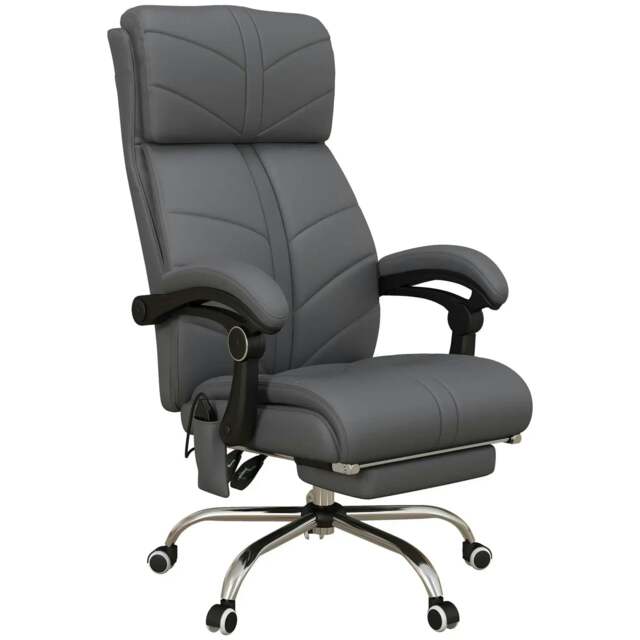 Rackhams High Back Vibration Massage Office Chair, Heated Reclining PU Leather Computer Chair with Footrest, Grey - image 1