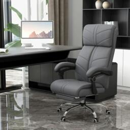 Rackhams High Back Vibration Massage Office Chair, Heated Reclining PU Leather Computer Chair with Footrest, Grey - thumbnail 2