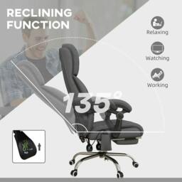 Rackhams High Back Vibration Massage Office Chair, Heated Reclining PU Leather Computer Chair with Footrest, Grey - thumbnail 6