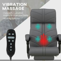 Rackhams High Back Vibration Massage Office Chair, Heated Reclining PU Leather Computer Chair with Footrest, Grey - thumbnail 4