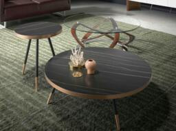 Rackhams Round Corner Table in Porcelain Marble and Black Steel 2069 - thumbnail 6